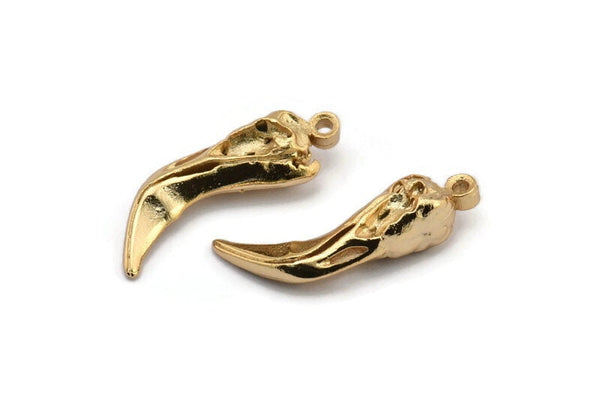 Bird Skull Charm, 1 Gold Plated Brass Bird Skull Necklace Pendants, (30x9x8mm) N0490 Q0307