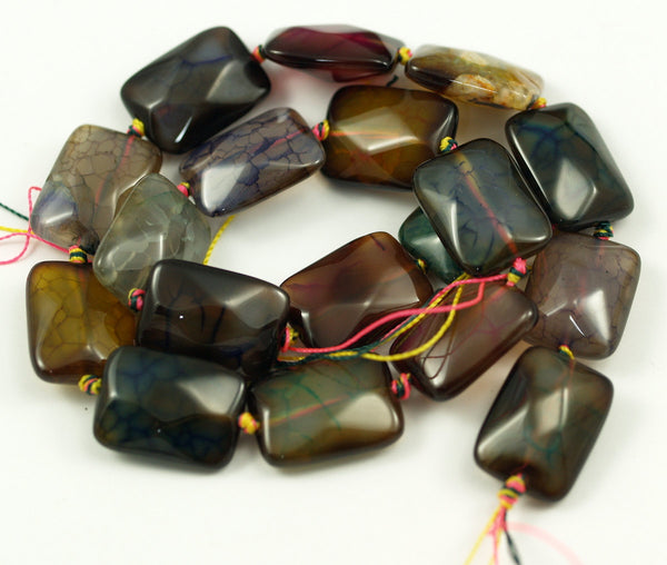 Colorful Dyed Agate 20x15 Mm Rectangle Faceted Gemstone Beads Full Strand G117