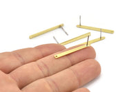 Brass Rectangle Earring, 12 Raw Brass Stick Stud Earrings With 1 Hole (30x2.5x0.8mm) M03361 A2869