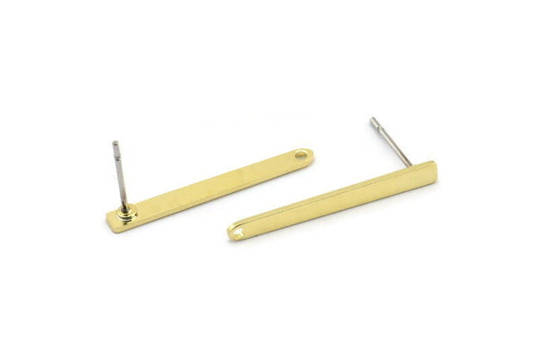 Brass Rectangle Earring, 12 Raw Brass Stick Stud Earrings With 1 Hole (25x2.5x0.8mm) M03347 A2863