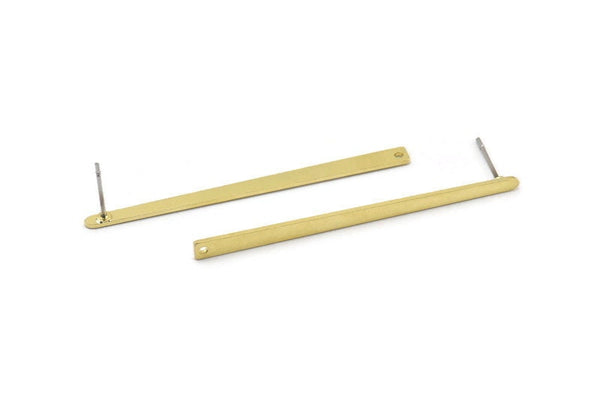 Brass Rectangle Earring, 8 Raw Brass Stick Stud Earrings With 1 Hole (50x3x2.5x0.8mm) M03353 A2868