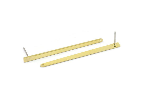 Brass Rectangle Earring, 8 Raw Brass Stick Stud Earrings With 1 Hole (50x3x2.5x0.8mm) M03349 A2865