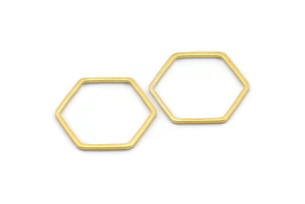 Gold Hexagon Charm, 25 Gold Tone Brass Hexagon Ring Charms, Connectors (20x1mm) D1494