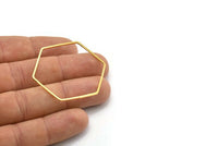 Gold Hexagon Charm, 12 Gold Tone Brass Hexagon Ring Charms, Connectors (40x1mm) D1605