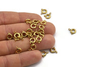 Brass Spring Clasp, 50 Raw Brass Round Spring Ring Clasps (7mm) 17026 A0427