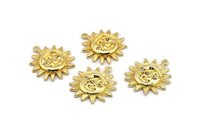 Gold Sun Charm, 2 Gold Plated Brass Sun Charms With 1 Loop, CZ Pave Charms, Zircon Sun Charms (22x20mm) SY0306