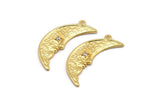 Gold Moon Charm, 2 Gold Plated Brass Moon Charms With 1 Loop, CZ Pave Charms, Zircon Moon Charms (26x9mm) SY0309