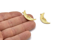 Gold Moon Charm, 2 Gold Plated Brass Moon Charms With 1 Loop, CZ Pave Charms, Zircon Moon Charms (26x9mm) SY0309