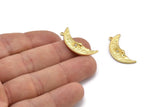 Gold Moon Charm, 2 Gold Plated Brass Moon Charms With 1 Loop, CZ Pave Charms, Zircon Moon Charms (26x9mm) SY0309