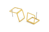 Gold Square Earring, 4 Gold Plated Brass Square Stud Earrings (20x14mm) SY0311