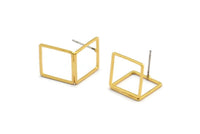 Gold Square Earring, 4 Gold Plated Brass Square Stud Earrings (20x14mm) SY0311
