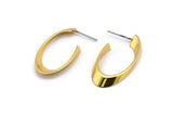 Gold Oval Earring, 2 Gold Plated Brass Oval Stud Earrings (31x16mm) SY0314
