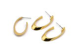 Gold Oval Earring, 2 Gold Plated Brass Oval Stud Earrings (31x16mm) SY0314