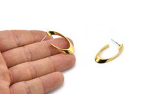 Gold Oval Earring, 2 Gold Plated Brass Oval Stud Earrings (31x16mm) SY0314