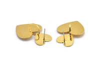 Gold Heart Earring, 2 Gold Plated Brass Heart Shaped Stud Earrings (36x22mm) SY0324