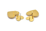 Gold Heart Earring, 2 Gold Plated Brass Heart Shaped Stud Earrings (36x22mm) SY0324