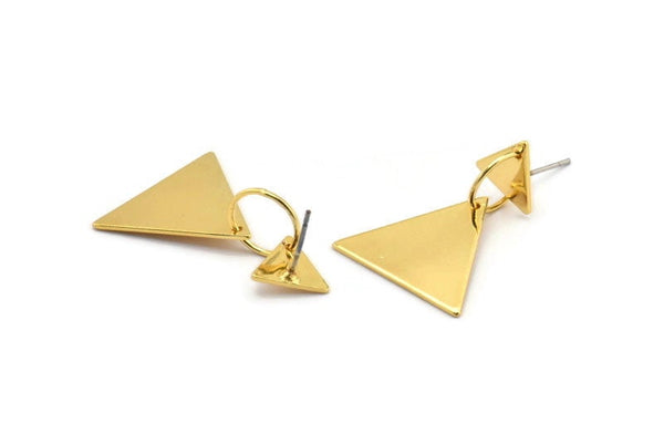 Gold Triangle Earring, 2 Gold Plated Brass Triangle Shaped Stud Earrings (31mm) SY0330