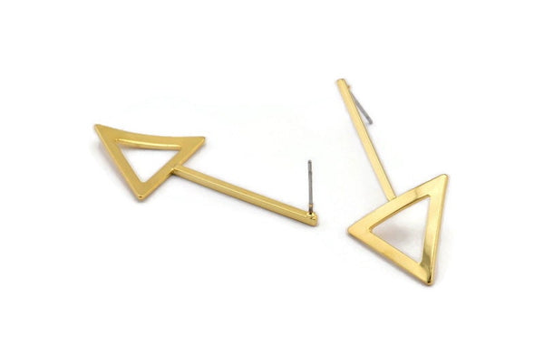 Gold Triangle Earring, 2 Gold Plated Brass Triangle Shaped Stud Earrings (48mm) SY0346