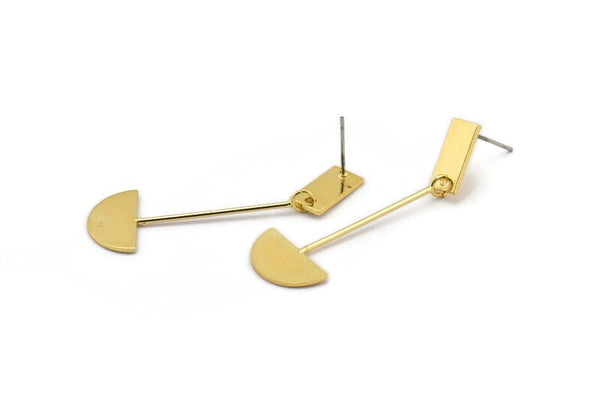 Earring Studs, 2 Gold Plated Brass - Geometric Earrings - Gold Earrings - Earrings (47mm) SY0333