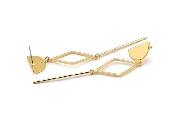 Earring Studs, 2 Gold Plated Brass - Geometric Earrings - Gold Earrings - Earrings (69mm) SY0334