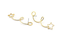 Gold Earring Wires, 4 Gold Plated Brass Wire Earring Studs, Wire Star (50mm) SY0322