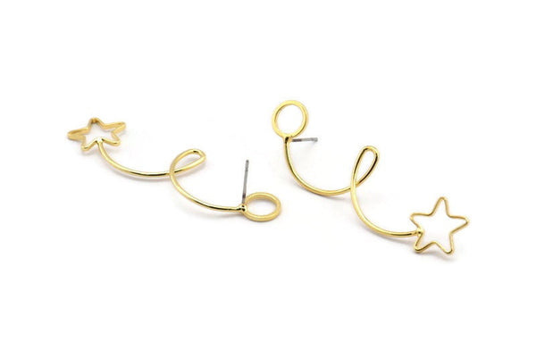 Gold Earring Wires, 4 Gold Plated Brass Wire Earring Studs, Wire Star (50mm) SY0322