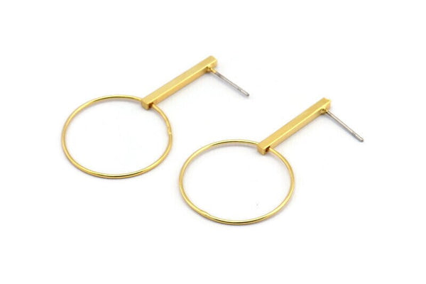 Gold Wire Earring, 4 Gold Plated Brass Earring Wires, Stick Stud Earrings (24x0.80 - 20x2mm) SY0326