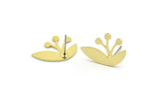 Brass Flower Earring, 8 Raw Brass Flower Shaped Stud Earrings (19x14x0.80mm) A2713