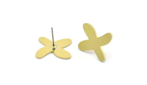 Earring Studs, 8 Raw Brass -  X Shape Earrings - Brass Earrings - Earrings (15x14x0.80mm) A2722
