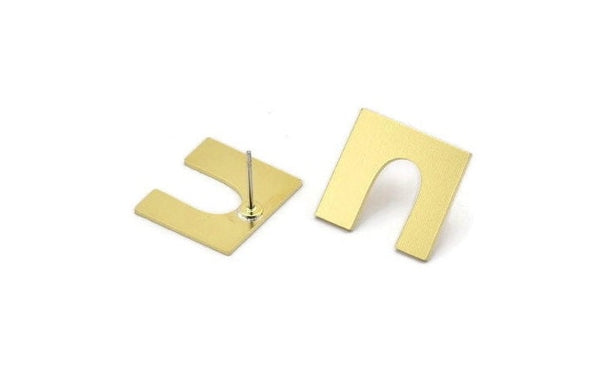 Earring Studs, 8 Raw Brass -  U Shape Earrings - Brass Earrings - Earrings (18x16x0.80mm) A2672