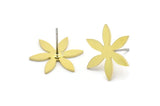 Brass Flower Earring, 8 Raw Brass Flower Shaped Stud Earrings (17x15x0.80mm) A2674