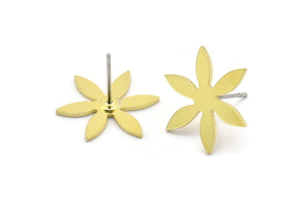 Brass Flower Earring, 8 Raw Brass Flower Shaped Stud Earrings (17x15x0.80mm) A2674