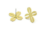 Brass Flower Earring, 8 Raw Brass Flower Shaped Stud Earrings (14x17x0.80mm) A2709