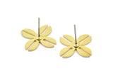 Brass Flower Earring, 8 Raw Brass Flower Shaped Stud Earrings (14x17x0.80mm) A2709