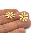 Brass Flower Earring, 8 Raw Brass Flower Shaped Stud Earrings (18x17x0.80mm) A2704