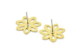 Brass Flower Earring, 8 Raw Brass Flower Shaped Stud Earrings (17x0.80mm) A2693