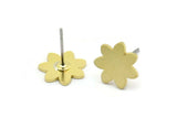 Brass Flower Earring, 12 Raw Brass Flower Shaped Stud Earrings (10x0.80mm) A2702