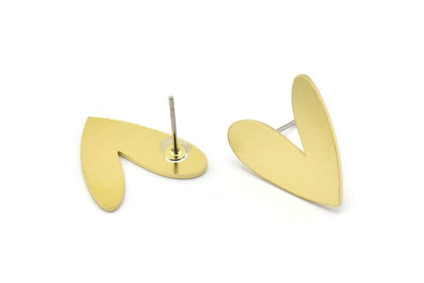 Brass Heart Earring, 8 Raw Brass Heart Shaped Stud Earrings (18x17x0.80mm) A2717