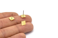 Brass Square Earring, 12 Raw Brass Square Shaped Stud Earrings (7x0.80mm) A2685