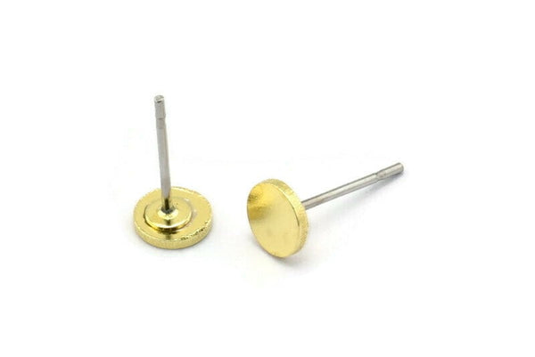 Brass Round Earring, 12 Raw Brass Tiny Round Shaped Stud Earrings (5x0.80mm) A2683