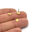 Brass Round Earring, 12 Raw Brass Tiny Round Shaped Stud Earrings (5x0.80mm) A2683