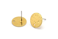 Gold Round Earring, 6 Hammered Gold Plated Brass Round Stud Earrings With 1 Hole, Findings (12x0.80mm) M01519 A2423