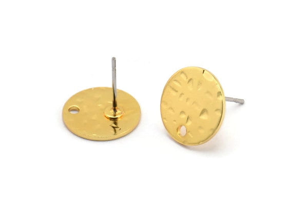 Gold Round Earring, 6 Hammered Gold Plated Brass Round Stud Earrings With 1 Hole, Findings (12x0.80mm) M01519 A2423
