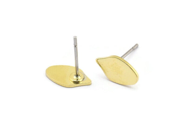 Brass Leaf Earring, 12 Raw Brass Tiny Leaf Shaped Stud Earrings (10x6x0.80mm) M03330 A2879