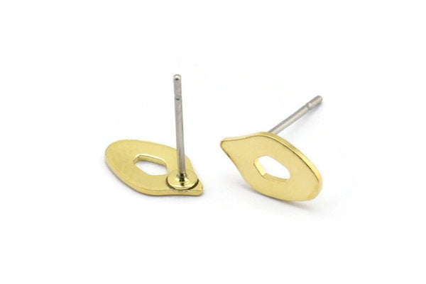 Brass Leaf Earring, 12 Raw Brass Tiny Leaf Shaped Stud Earrings (10x6x0.80mm) M03331 A2876