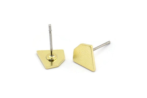 Brass Diamond Earring, 12 Raw Brass Tiny Diamond Shaped Stud Earrings (8x0.80mm) M03315 A2878