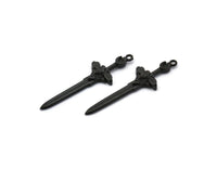 Black Sword Charm, 2 Oxidized Black Brass Sword Charms With 1 Loop, Lion Sword (49x15mm) N1693 S1177