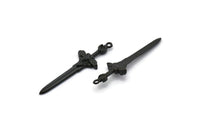Black Sword Charm, 2 Oxidized Black Brass Sword Charms With 1 Loop, Lion Sword (49x15mm) N1693 S1177