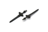 Black Sword Charm, 2 Oxidized Black Brass Sword Charms With 1 Loop, Lion Sword (49x15mm) N1693 S1177