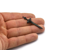 Black Sword Charm, 2 Oxidized Black Brass Sword Charms With 1 Loop, Lion Sword (49x15mm) N1693 S1177